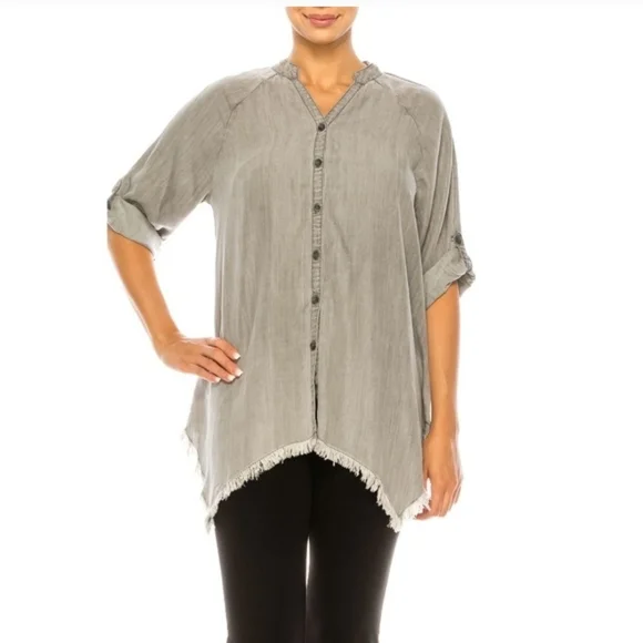 Women's Hester & Orchard Gray Fringe Button Down Shirt Size XL - Picture 7 of 9